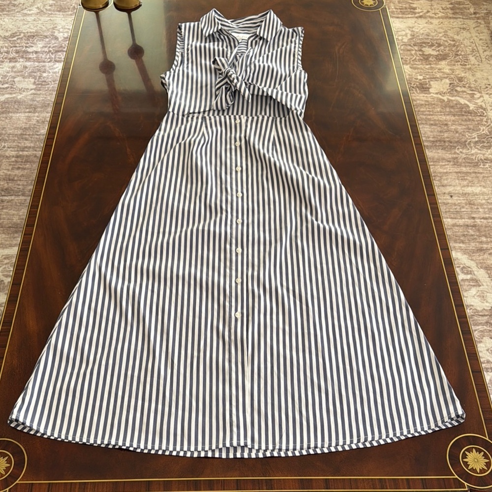 Revolve L’academie Periwinkle and White Sleeveless A-Line Midi Dress